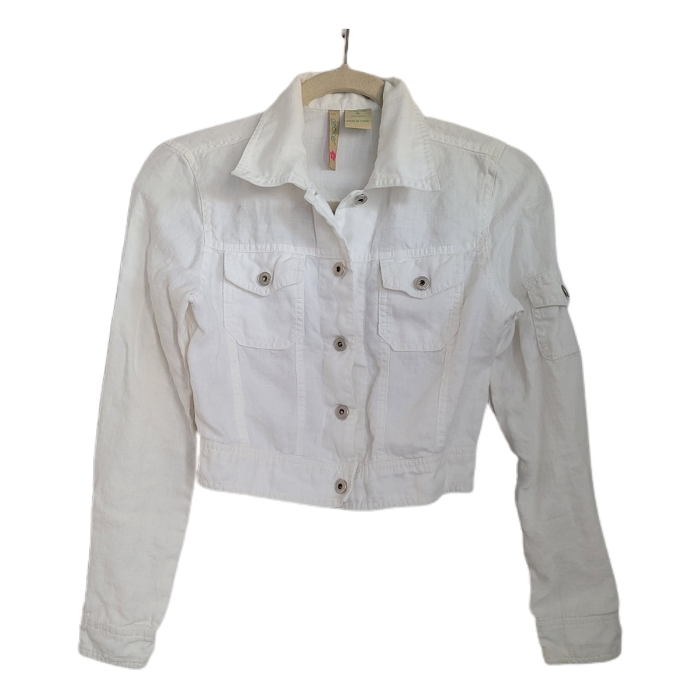 La Decker Jacket Juniors S Small White Linen Phoenix Long Sleeve Lightweight